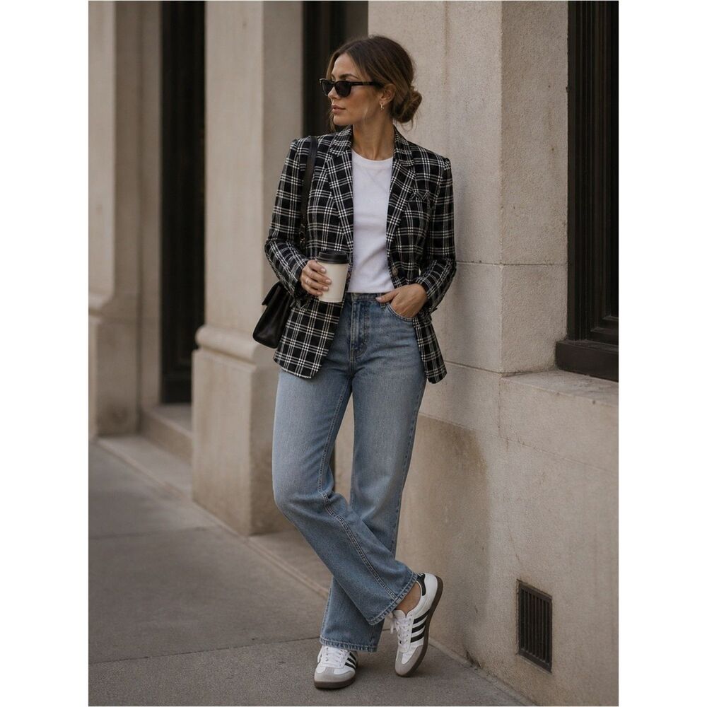 Veronica Beard Lyda Dickey Blazer Plaid Black White Designer Jacket Size 8